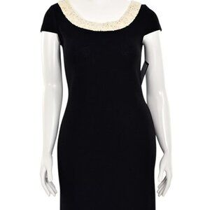 St. John Evening Black Pearl/Crystal Scoop Neck Sheath Dress US 12